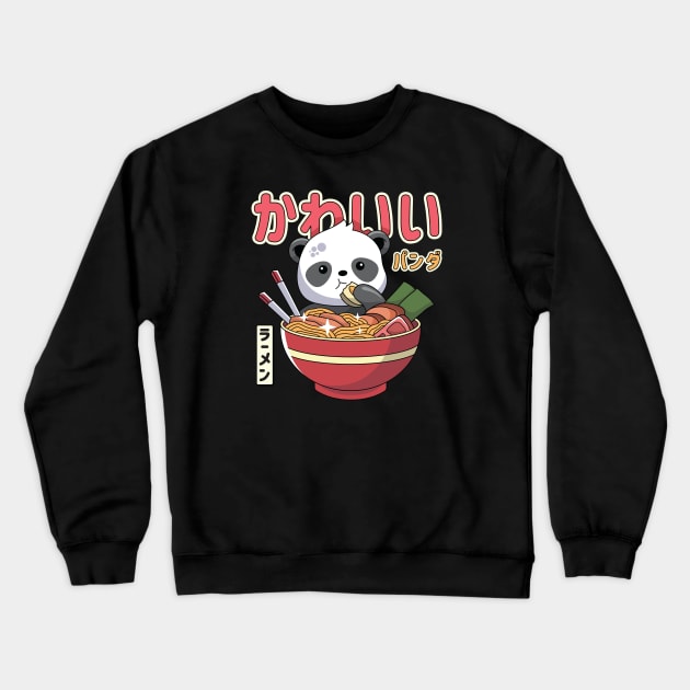 Kawaii Panda Enjoying Ramen Crewneck Sweatshirt by spacedowl